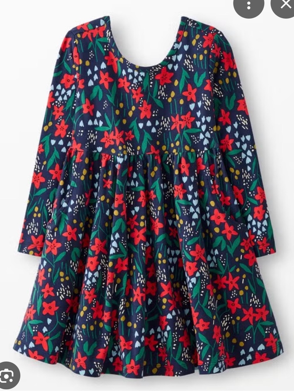 Hanna Andersson Navy Floral Long-Sleeve Twirl Dress with Red Flowers NEW holiday